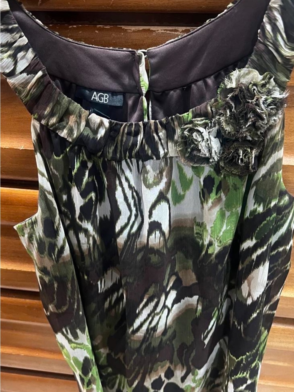 AGB Olive Green and Black Printed Sleeveless Jumpsuit with Floral Accent